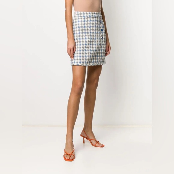 Sandro | Blue Short Houndstooth Tweed Skirt | Size 0/XS - Picture 2 of 13